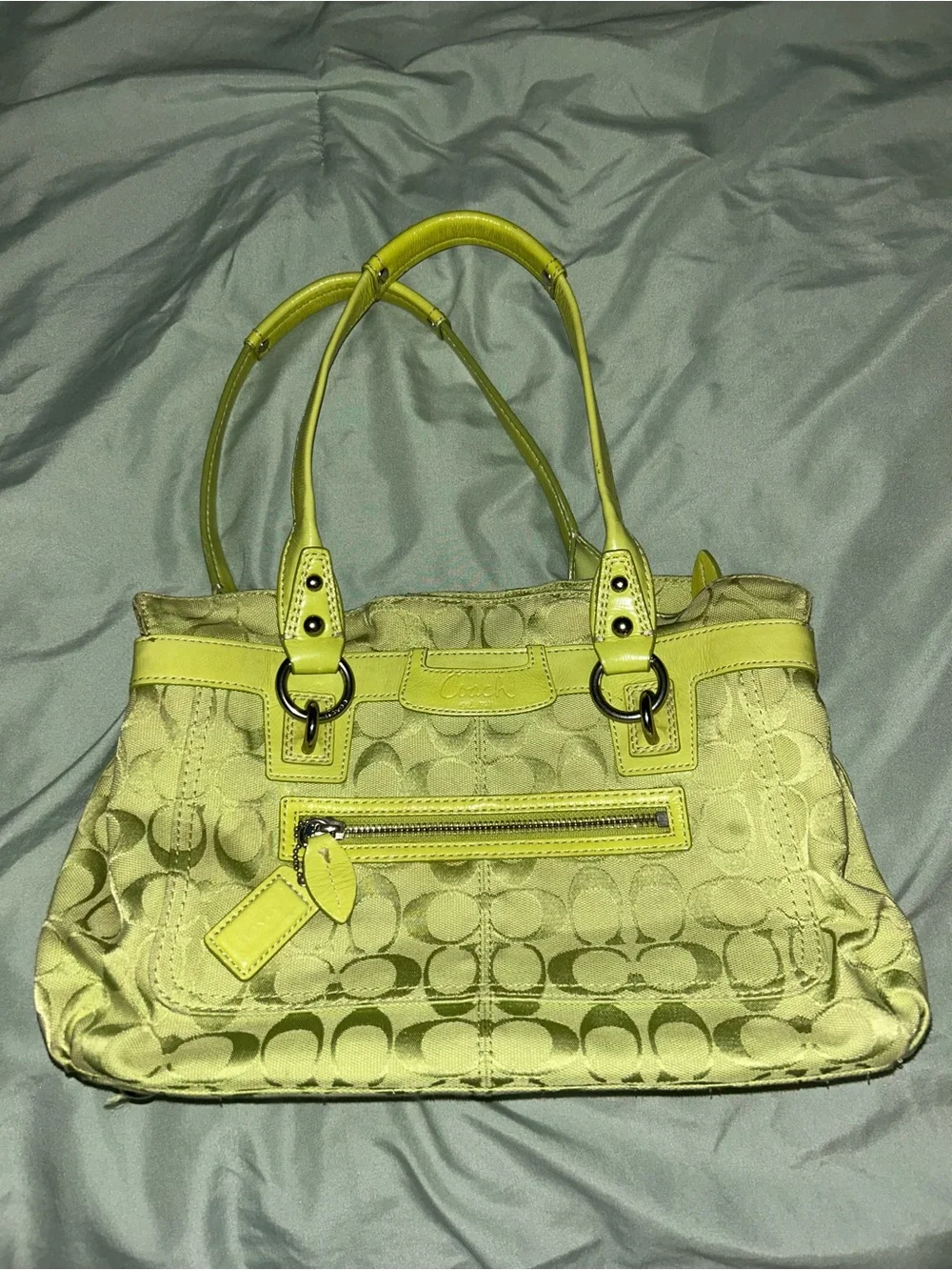 Coach Signature Canvas Shoulder Tote in Lime